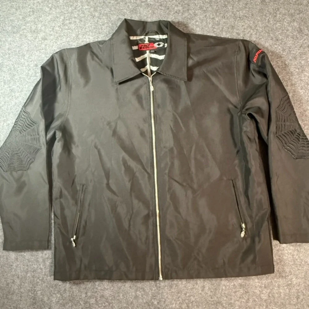 VTG Y2K NO FEAR Mens Black Spiderweb‎ Jacket Sz L Performance Lightweight Street